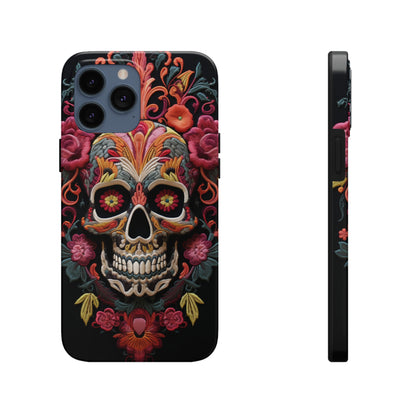 Embroidery Style Sugar Skulls Goth Dark Academia Tough Case iPhone, Edgy Cover, iPhone 14 Plus 13 12 7 8 Se Trendy Halloween Retro Vibe