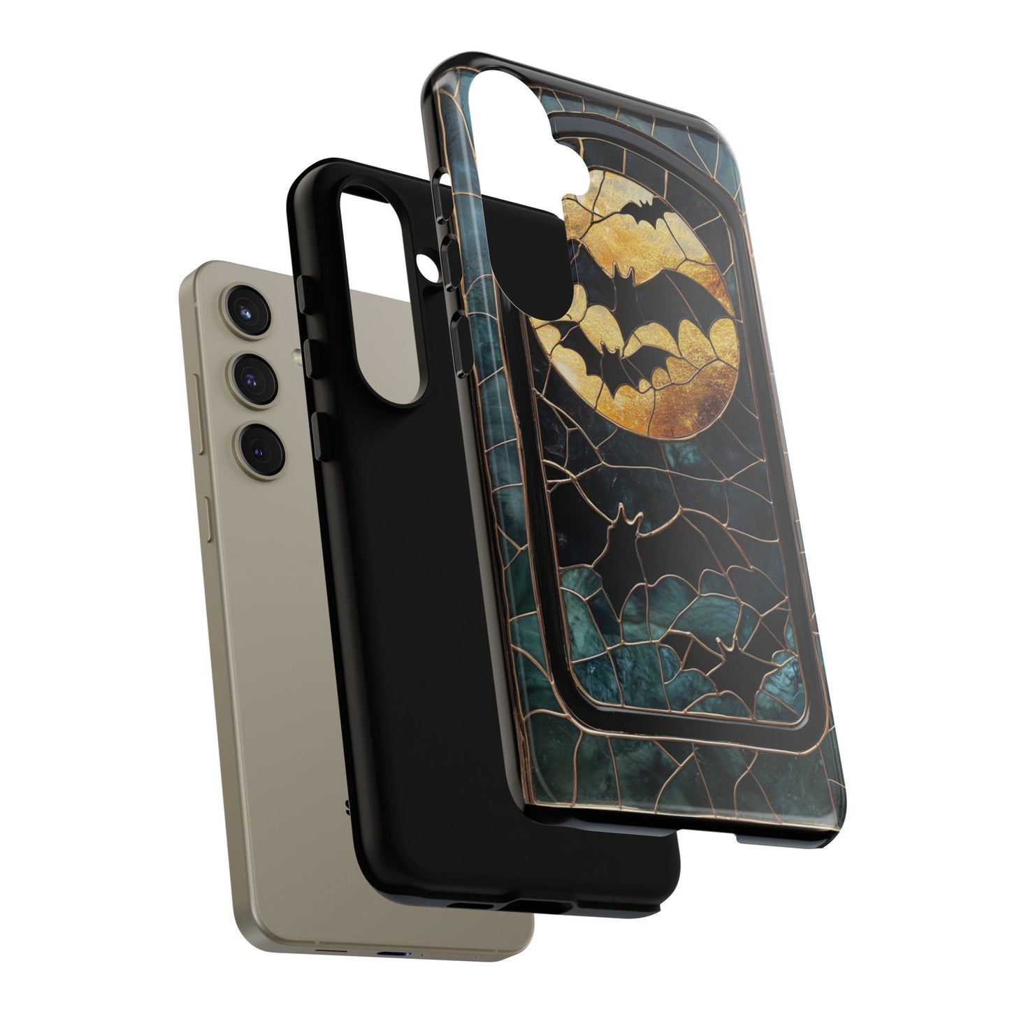 Halloween Phone Case Bats Stained Glass Style Spooky Moon Phone Cover