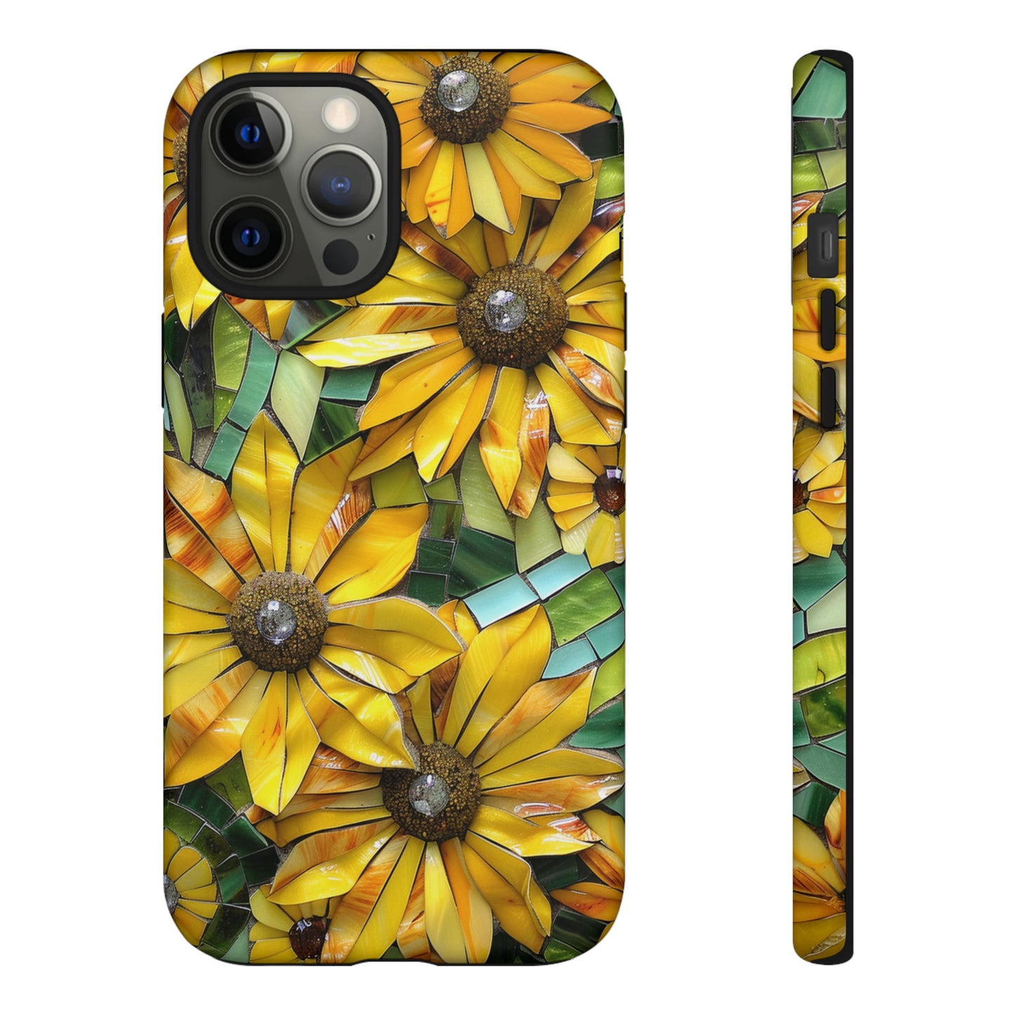 Yellow and Gold Daisy Mosaic Stained Glass Phone Case for iPhone 15, 14, Pro Max, 13, 12 & Samsung Galaxy S23, S22, S21, Google Pixel