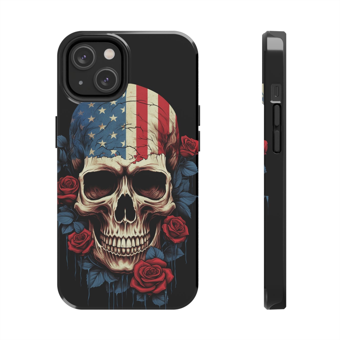 iPhone 12 Pro Max case blending American flag with skull