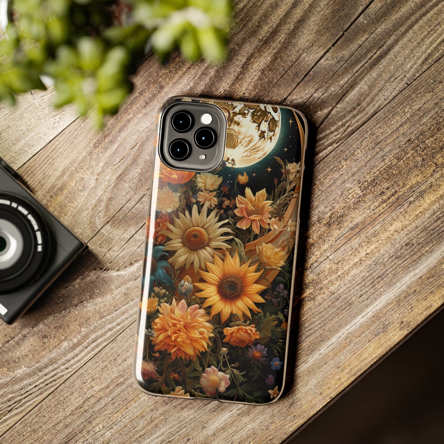 Celestial Charm: iPhone Case with Boho Cottagecore Fusion of Floral, Sun, Moon & Stars