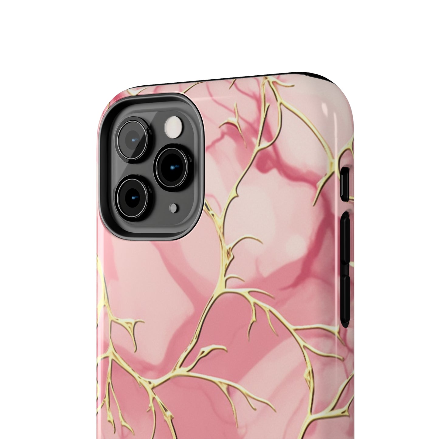 iPhone Elegance Unveiled: Pink & Gold Leaf Marble | Premium Tough iPhone Case