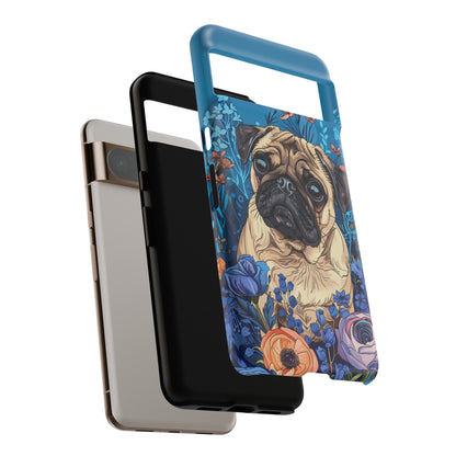 Cute Pug Dog Blue Floral Design Phone Case