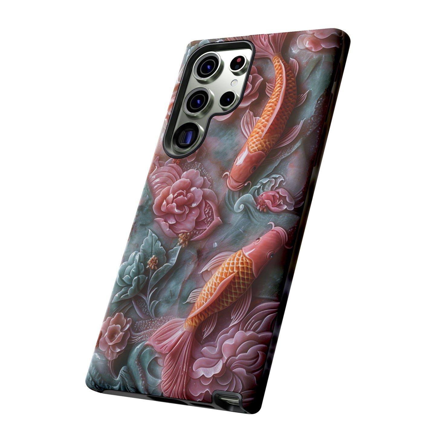 Pink Marble Fish Asian Jade Carving Koi Art Phone Case