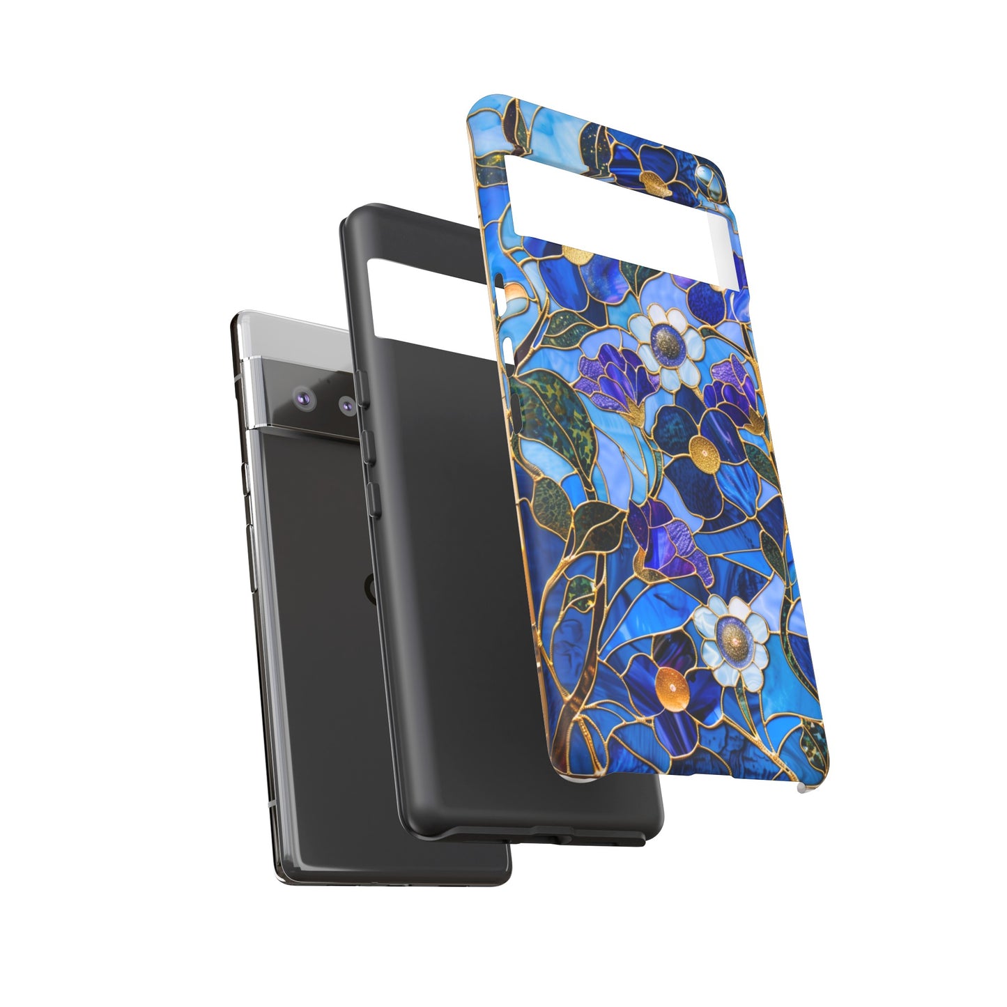 Blue Floral Stained Glass Gold Inlay Wild Flowers Phone Case