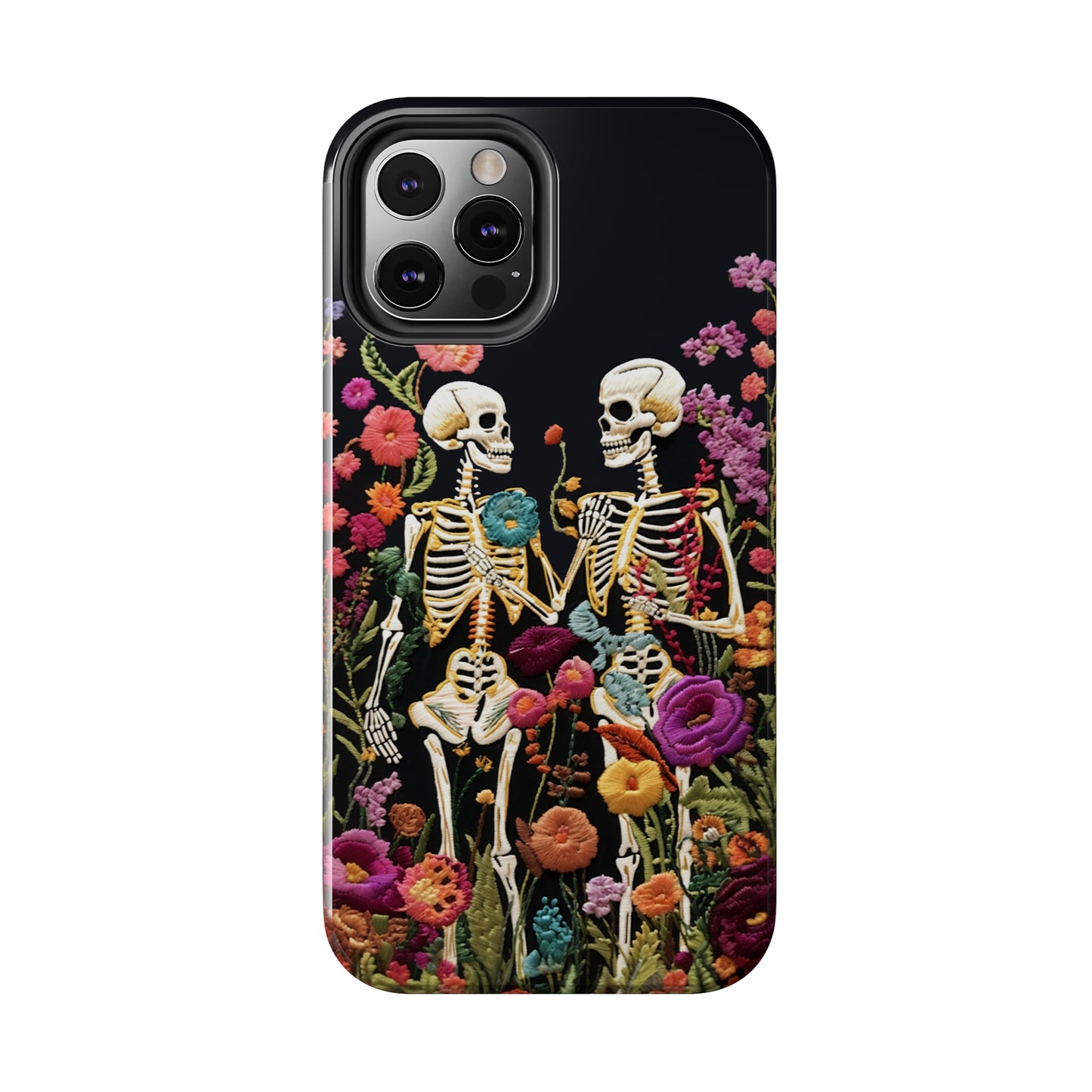 Love Halloween Skeletons Embroidery iPhone Case | iPhone X to iPhone 14 Pro Max