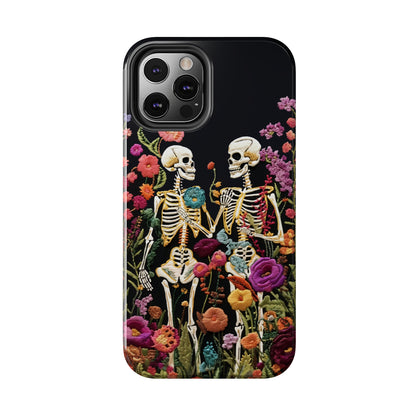 Love Halloween Skeletons Embroidery iPhone Case | iPhone X to iPhone 14 Pro Max