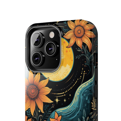 Boho Meets Cottagecore: Floral Sun, Moon & Stars iPhone Case – A Celestial Delight