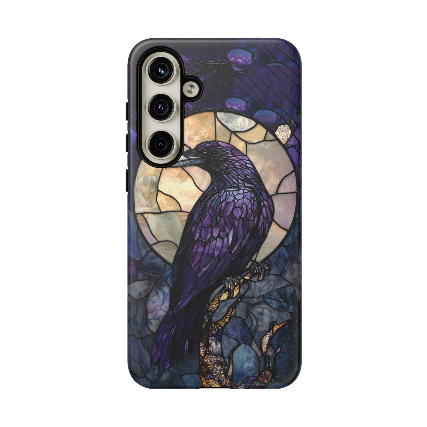 Halloween Phone Case Purple Raven Stained Glass Style Spooky Moon Phone Cover