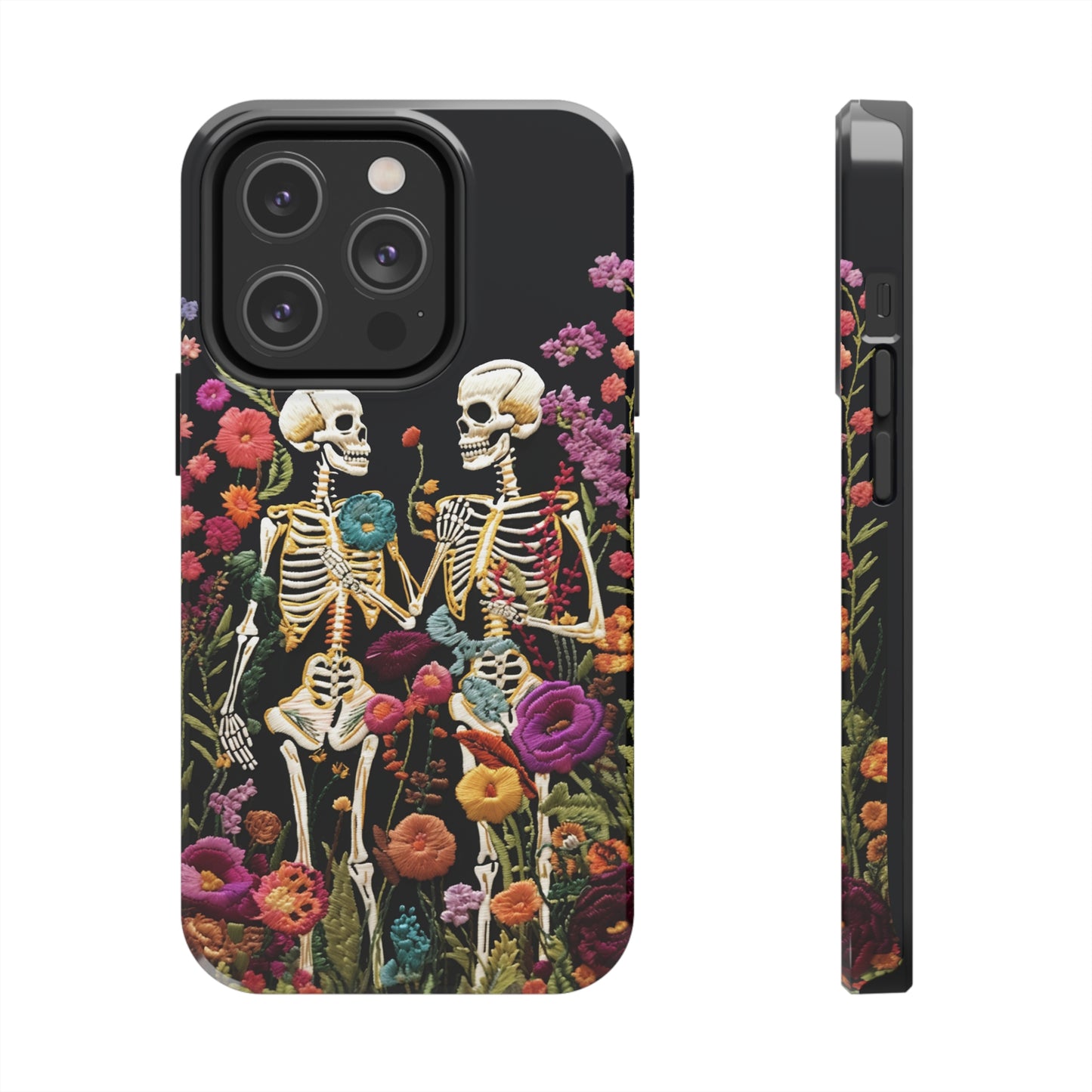 Love Halloween Skeletons Embroidery iPhone Case | iPhone X to iPhone 14 Pro Max