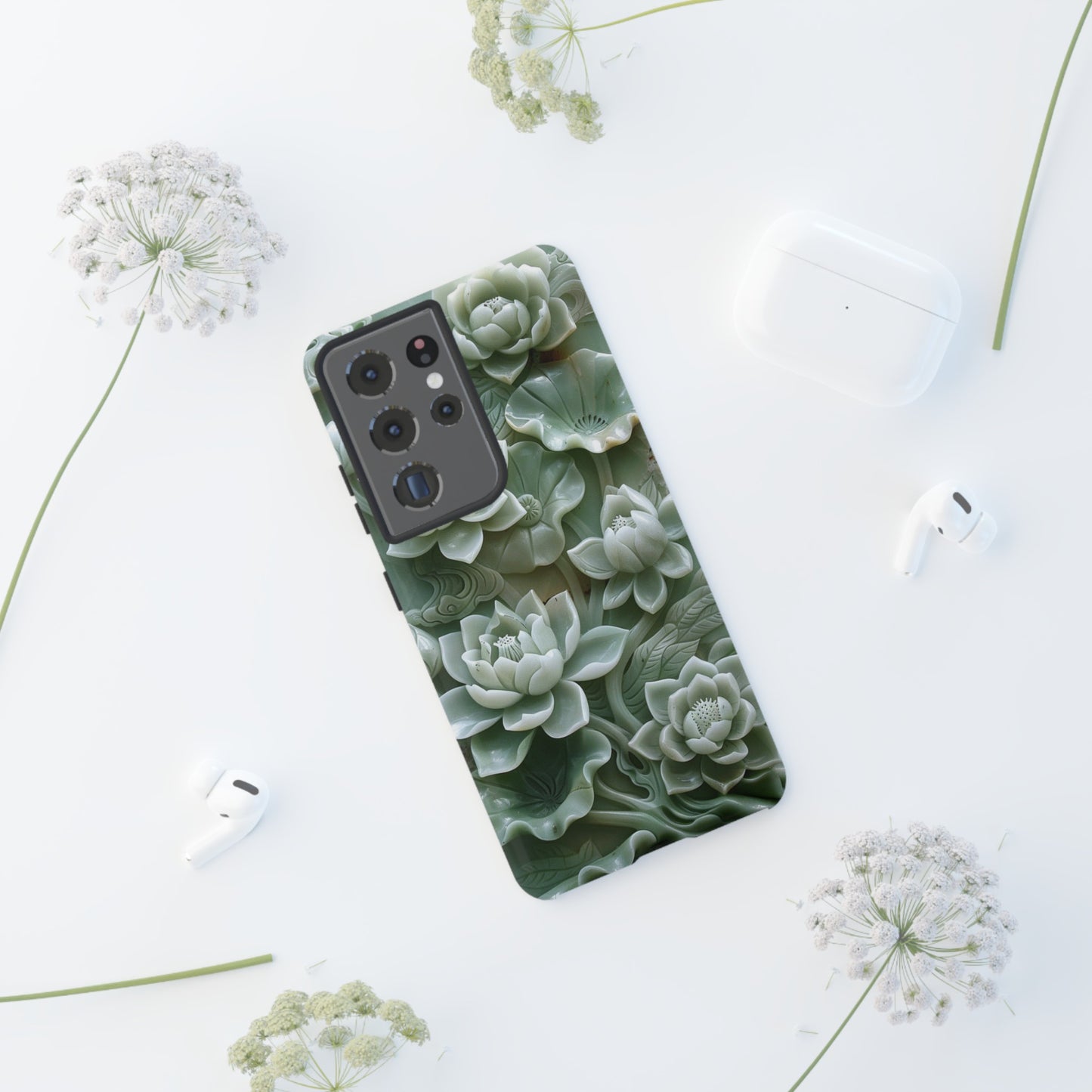 Green Jade Lotus Floral Art Phone Case