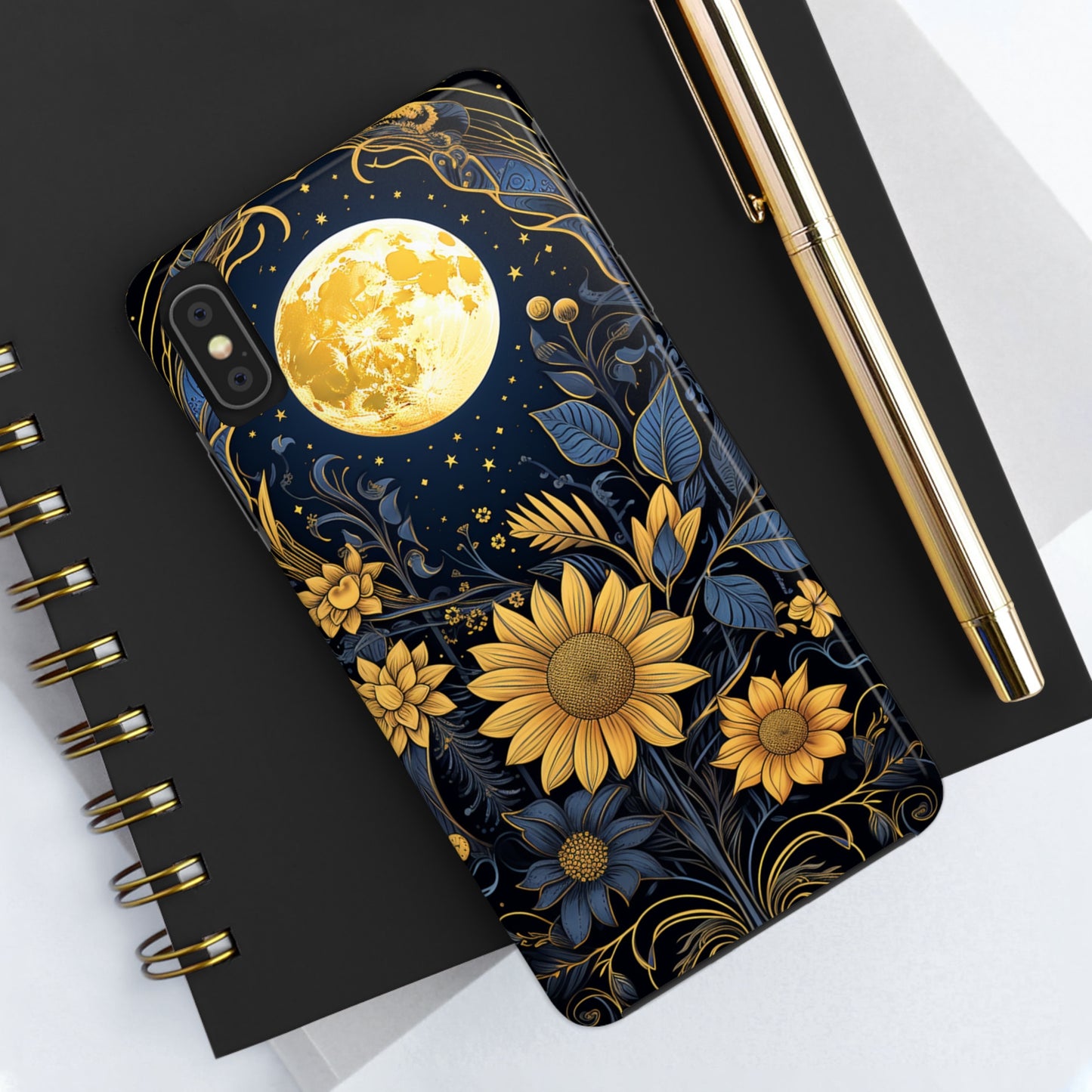 Starry Night Boho Meets Cottagecore: Floral Sun, Moon & Stars iPhone Case