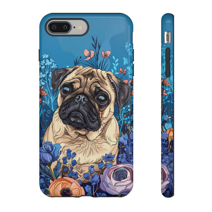 Cute Pug Dog Blue Floral Design Phone Case