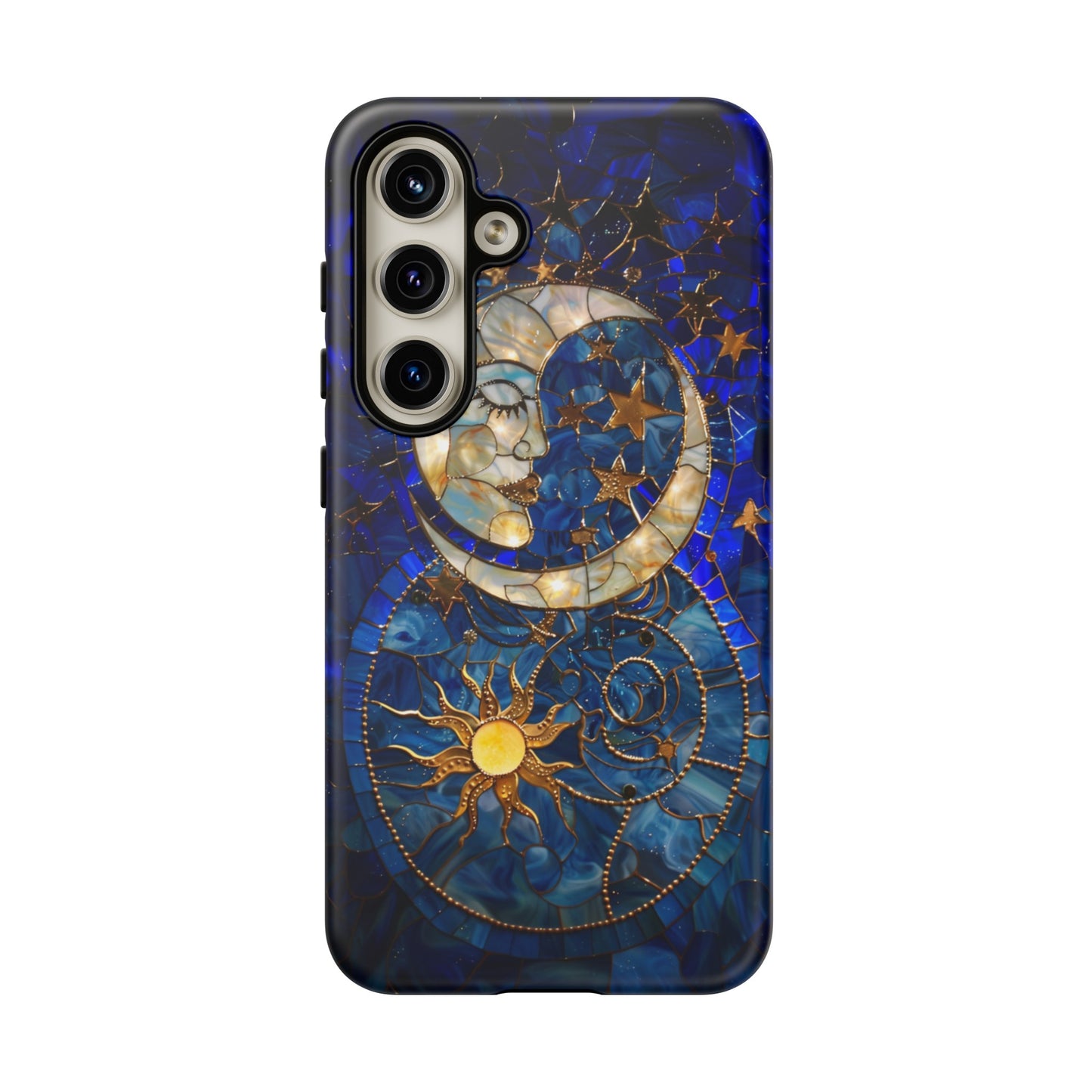 Celestial Stained Glass Moon and Stars Phone Case, Night Sky iPhone 15 Case