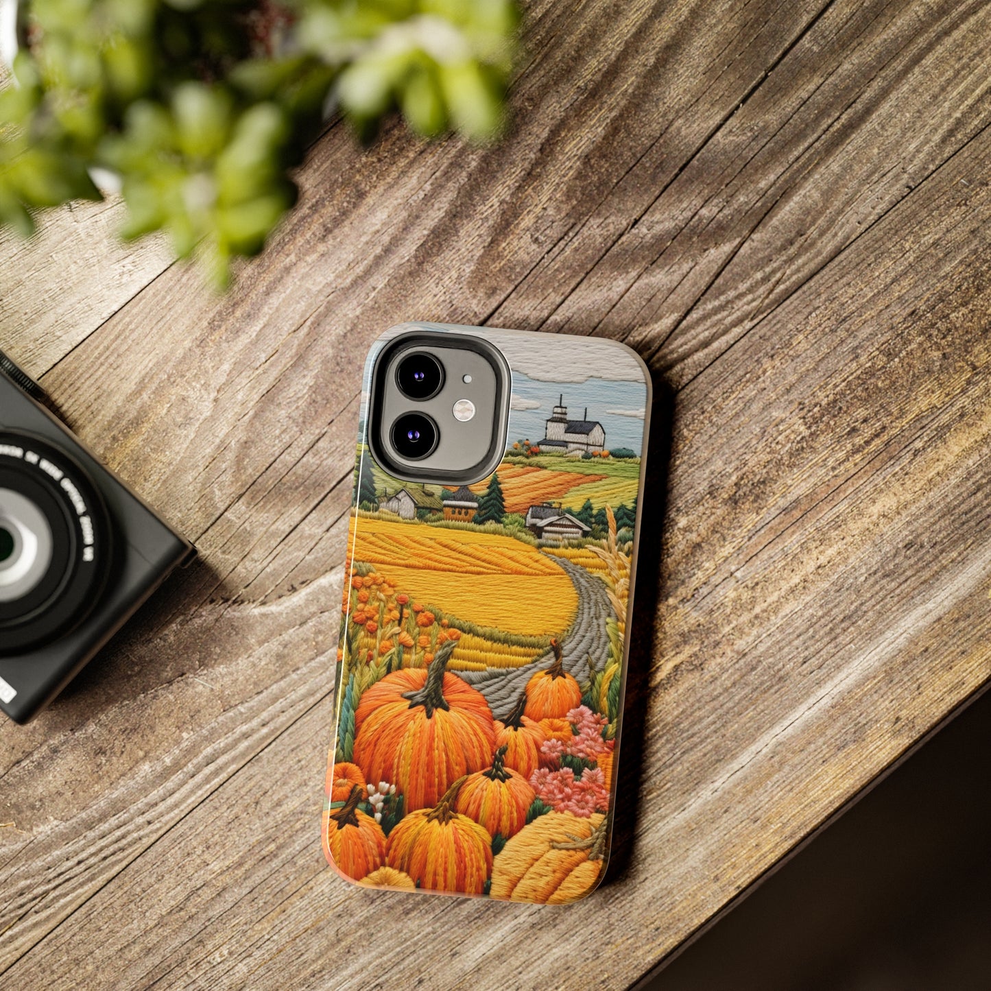 Harvest Hues: Halloween Pumpkin Patch | Embroidered Landscape for iPhone Range