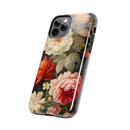 Vintage Floral Aesthetic Phone Tough Case | Antique Elegance for iPhone 11, 12, 13, 14