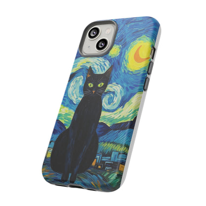 Starry Night Van Gogh Black Cat iPhone, Samsung Galaxy, Google Pixel  Case | Embrace Artistic Whimsy and Feline Charm