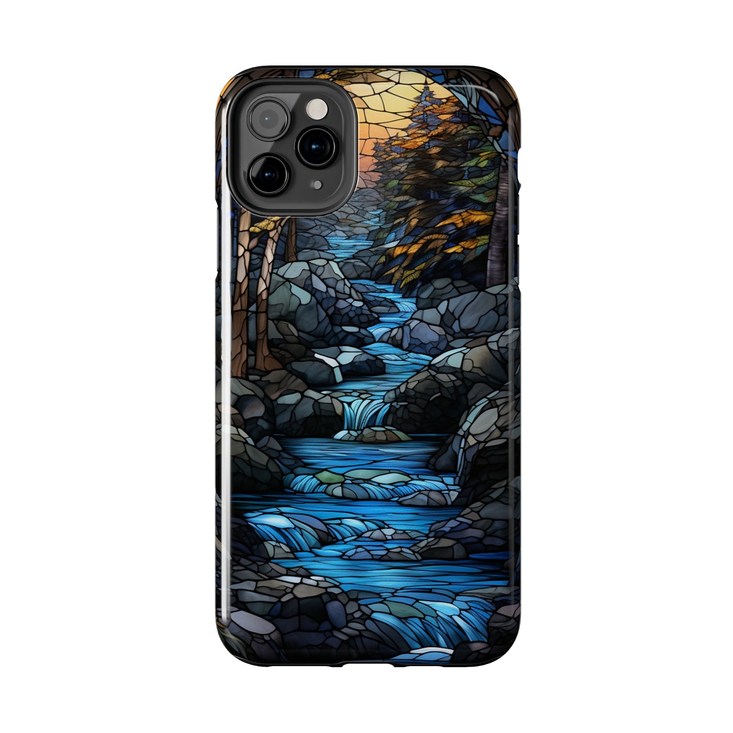 Stained Glass Stone Bridge and River Phone Case: Art Nouveau Floral Design | Bohemian Elegance Compatible with iPhone 14 Pro Max