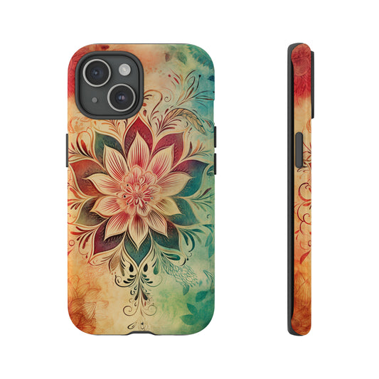 Boho Indian batik art tile phone case for iPhone 15