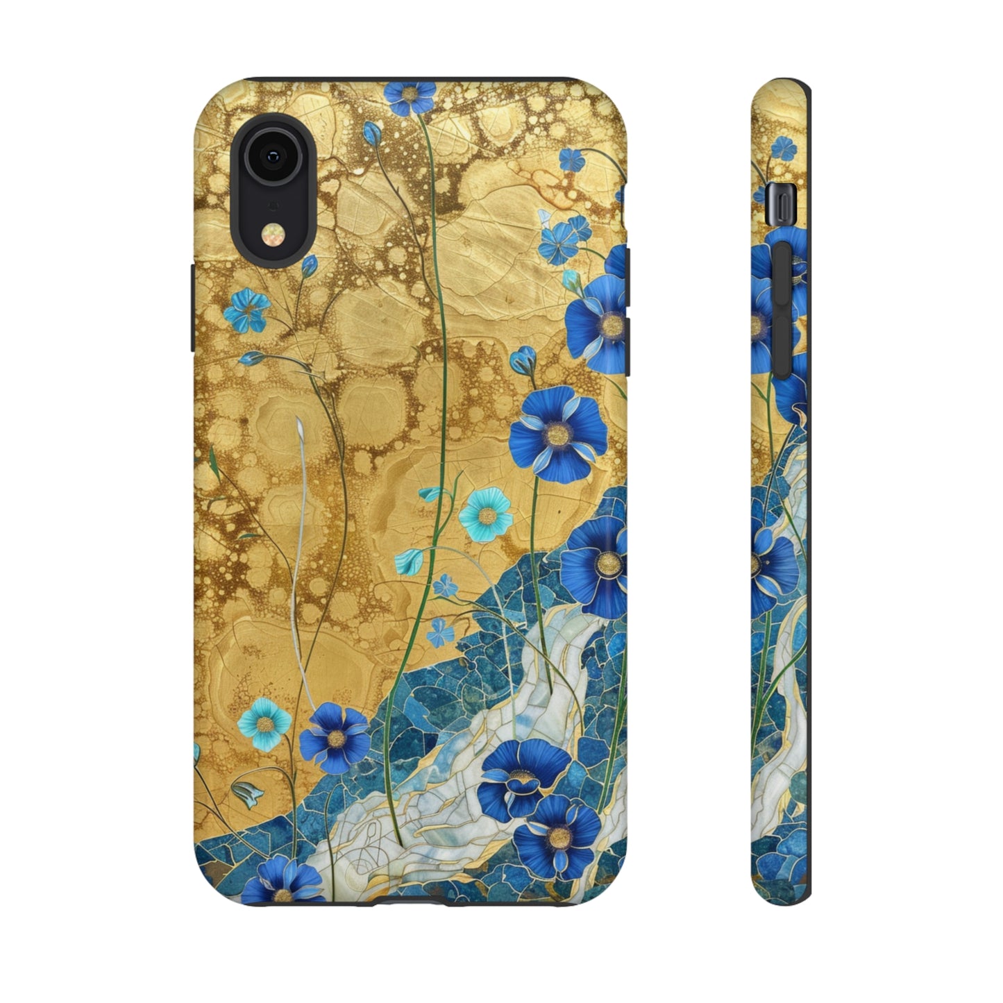 Forget Me Nots Gold Color Splash Floral Design Phone Case