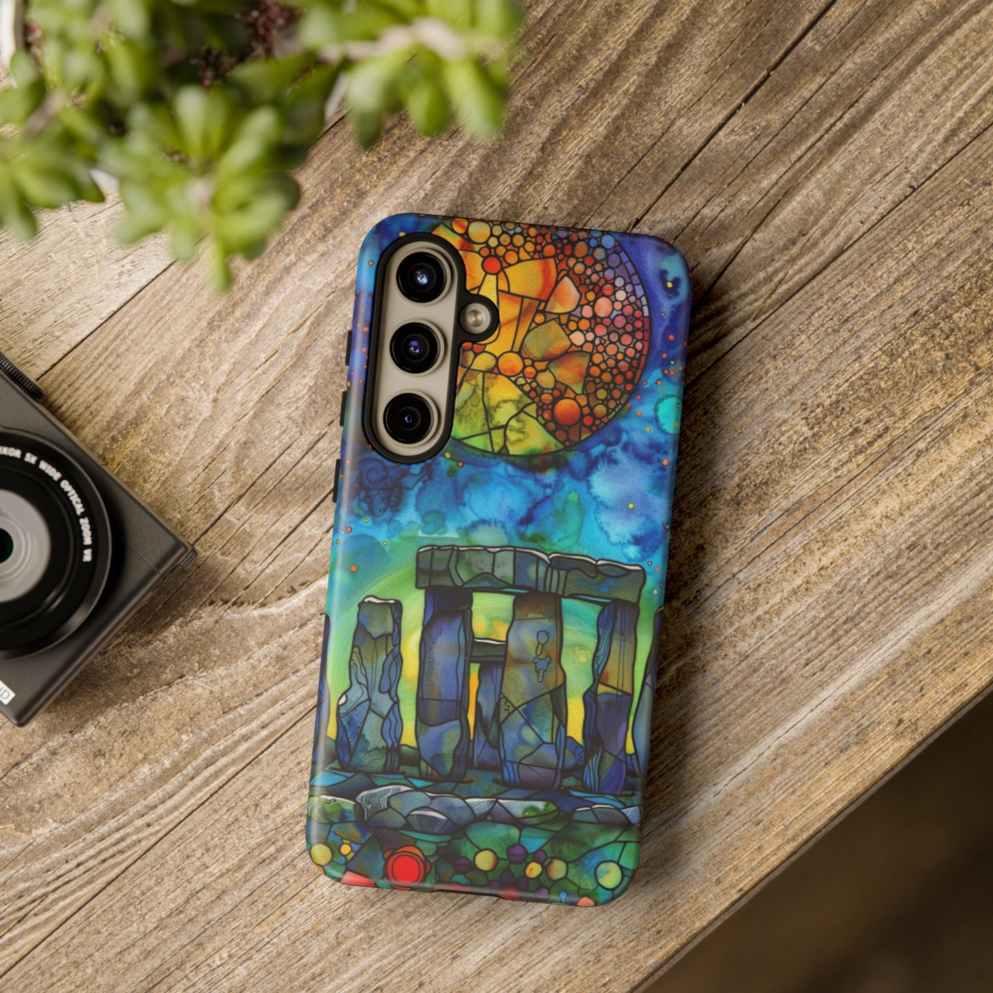 Stonehenge Neolithic Full Moon Stained Glass Watercolor Phone Cover