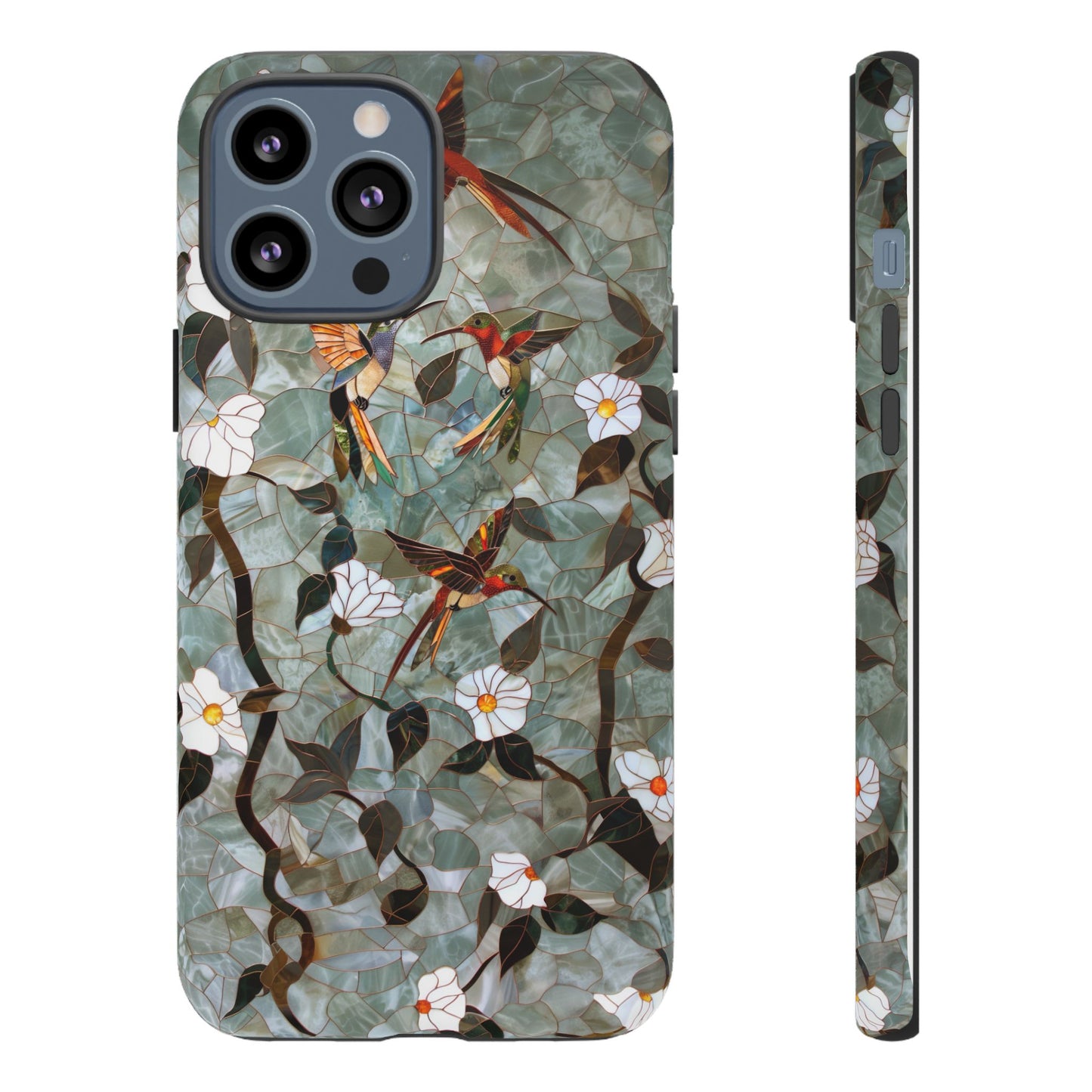 Stained Glass Hummingbirds and Flowers iPhone Case