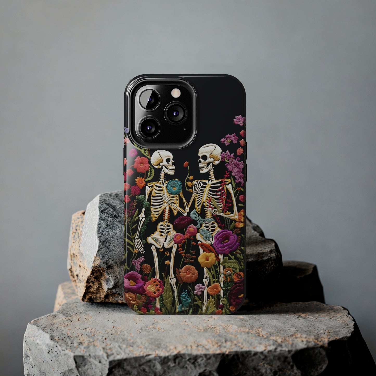 Love Halloween Skeletons Embroidery iPhone Case | iPhone X to iPhone 14 Pro Max