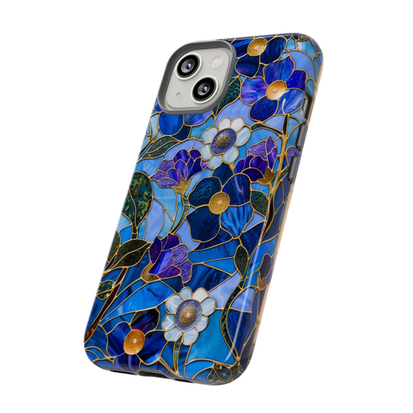 Blue Floral Stained Glass Gold Inlay Wild Flowers Phone Case