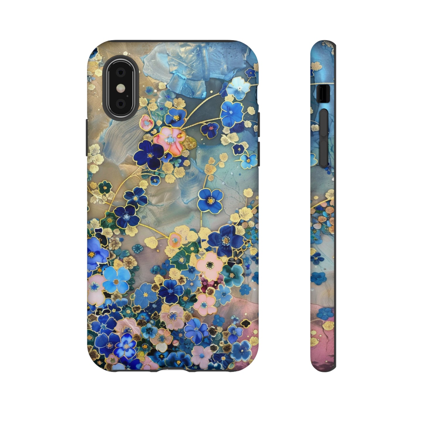 Forget Me Nots Gold Color Splash Floral Design Phone Case