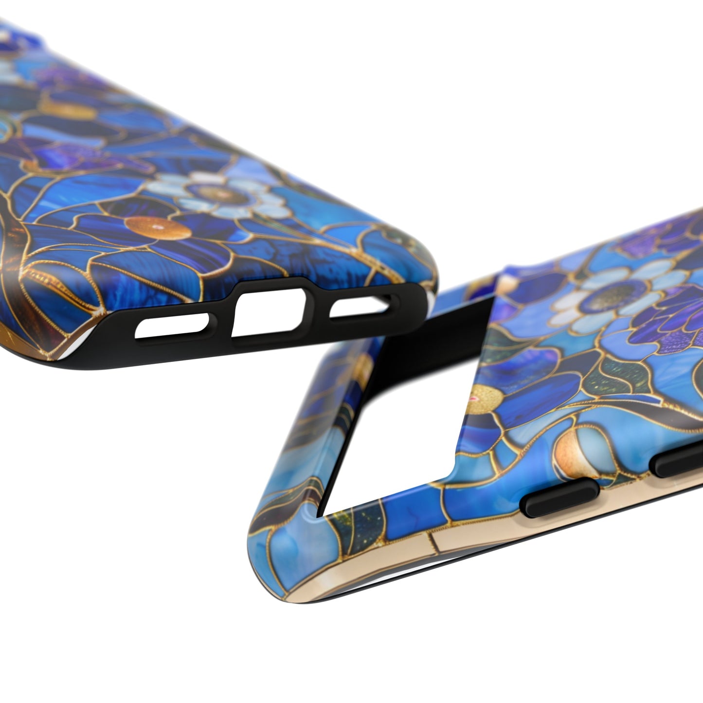 Blue Floral Stained Glass Gold Inlay Wild Flowers Phone Case