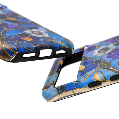 Blue Floral Stained Glass Gold Inlay Wild Flowers Phone Case