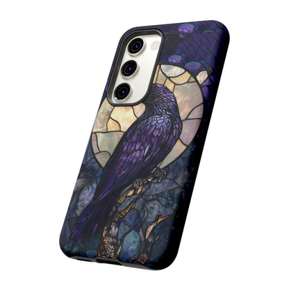 Halloween Phone Case Purple Raven Stained Glass Style Spooky Moon Phone Cover