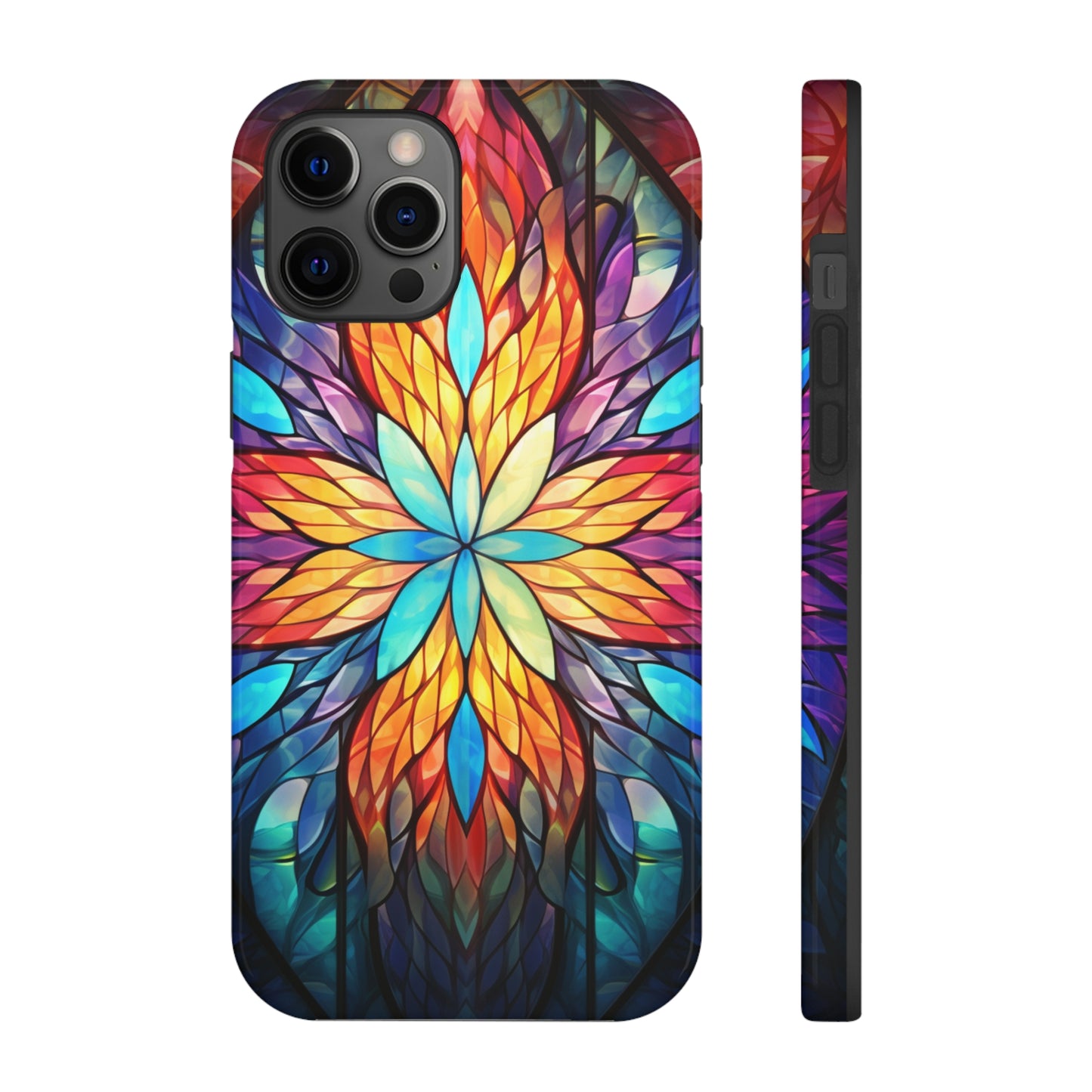 Stained Glass Tough iPhone Case | Trippy Psychedelic Colorful Flowers Floral Aesthetic Retro iPhone 14 Plus 13 12 7 8 Se Trendy Hippie Boho