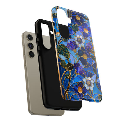 Blue Floral Stained Glass Gold Inlay Wild Flowers Phone Case