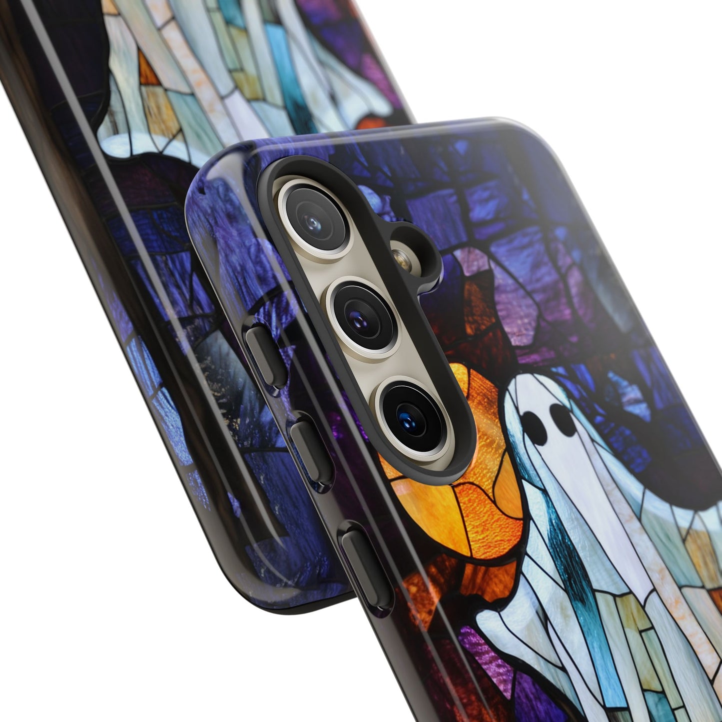 Stained Glass Halloween Ghost and Jack-o'-Lanterns Phone Cover