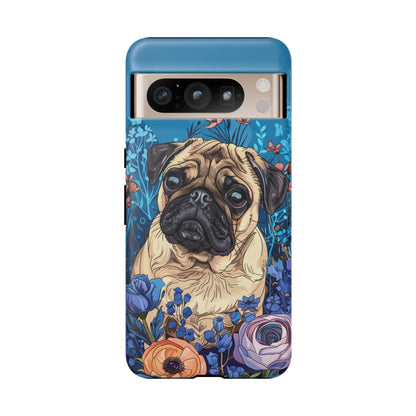 Cute Pug Dog Blue Floral Design Phone Case