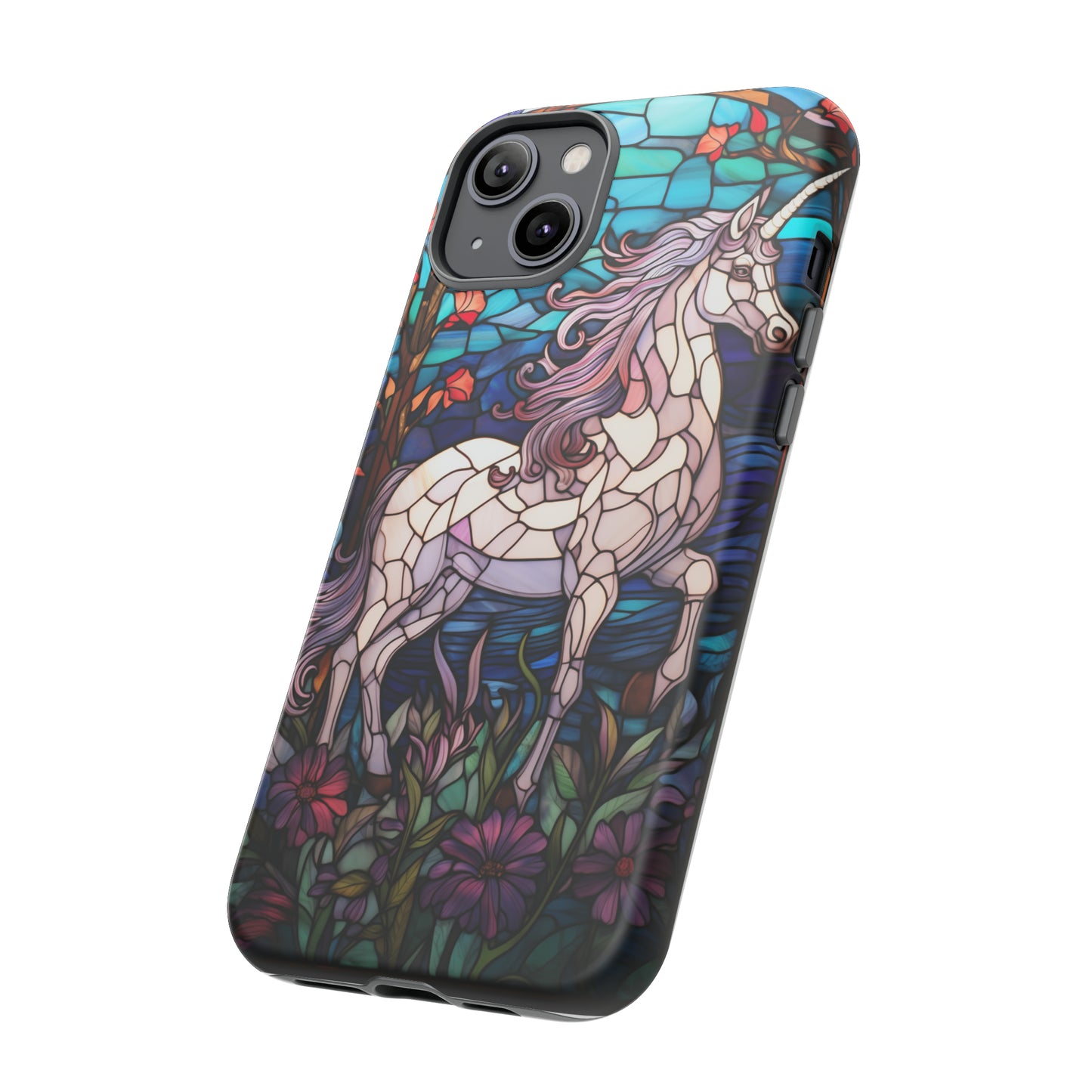 Unicorn Stained Glass iPhone, iPhone Case Retro Samsung Galaxy Phone Tough Case iPhone 15 14 Plus 13 12 7 8 Se Hippie Boho Style