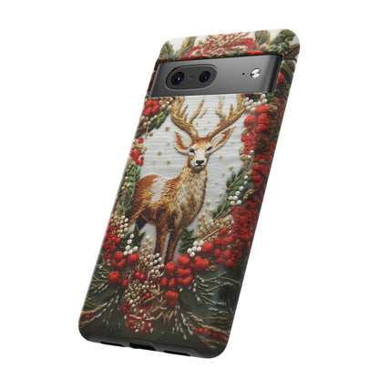 Embroidery Christmas Deer Floral Phone Case