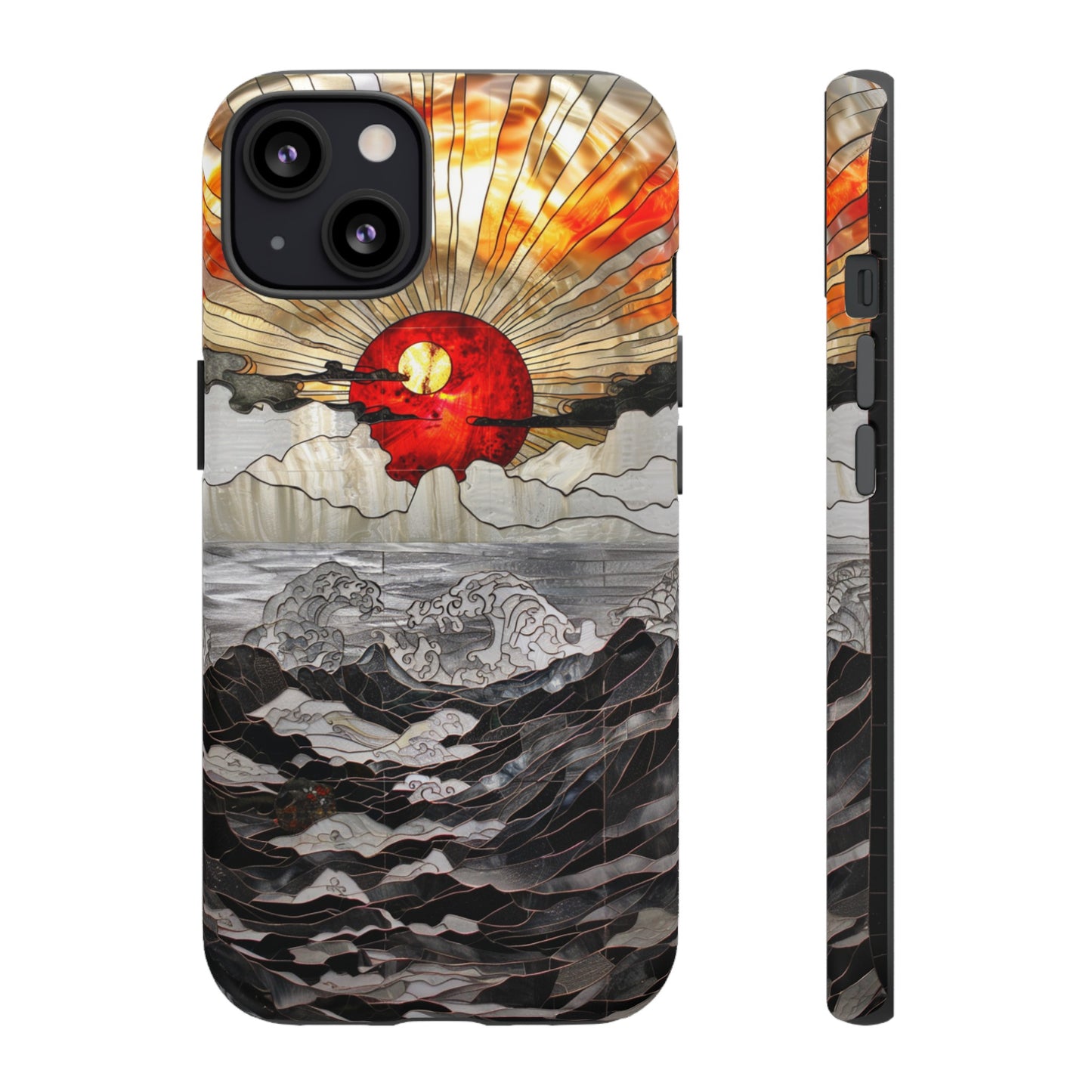 Japanese Rising Sun Phone Case Stained Glass Ocean Wave Phone Cover iPhone 15 Case