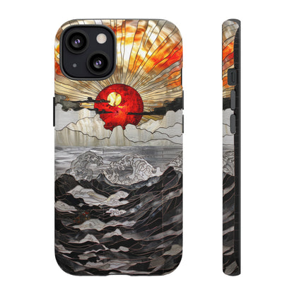 Japanese Rising Sun Phone Case Stained Glass Ocean Wave Phone Cover iPhone 15 Case