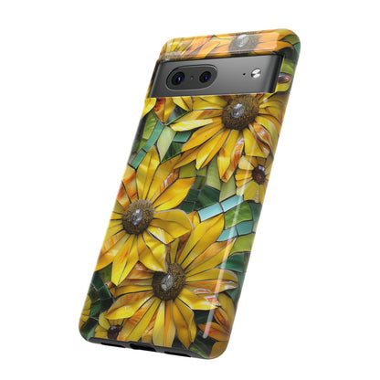 Yellow and Gold Daisy Mosaic Stained Glass Phone Case for iPhone 15, 14, Pro Max, 13, 12 & Samsung Galaxy S23, S22, S21, Google Pixel