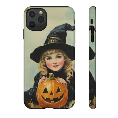 Vintage Halloween Card Witch and Jack-o'-lantern Phone Cover