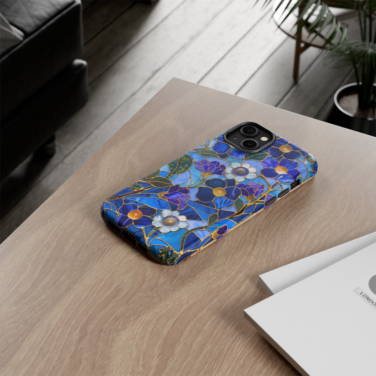 Blue Floral Stained Glass Gold Inlay Wild Flowers Phone Case