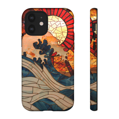 Japanese Rising Sun Phone Case Stained Glass Ocean Wave