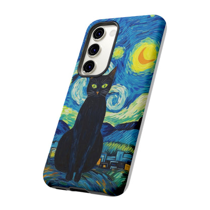 Starry Night Van Gogh Black Cat iPhone, Samsung Galaxy, Google Pixel  Case | Embrace Artistic Whimsy and Feline Charm