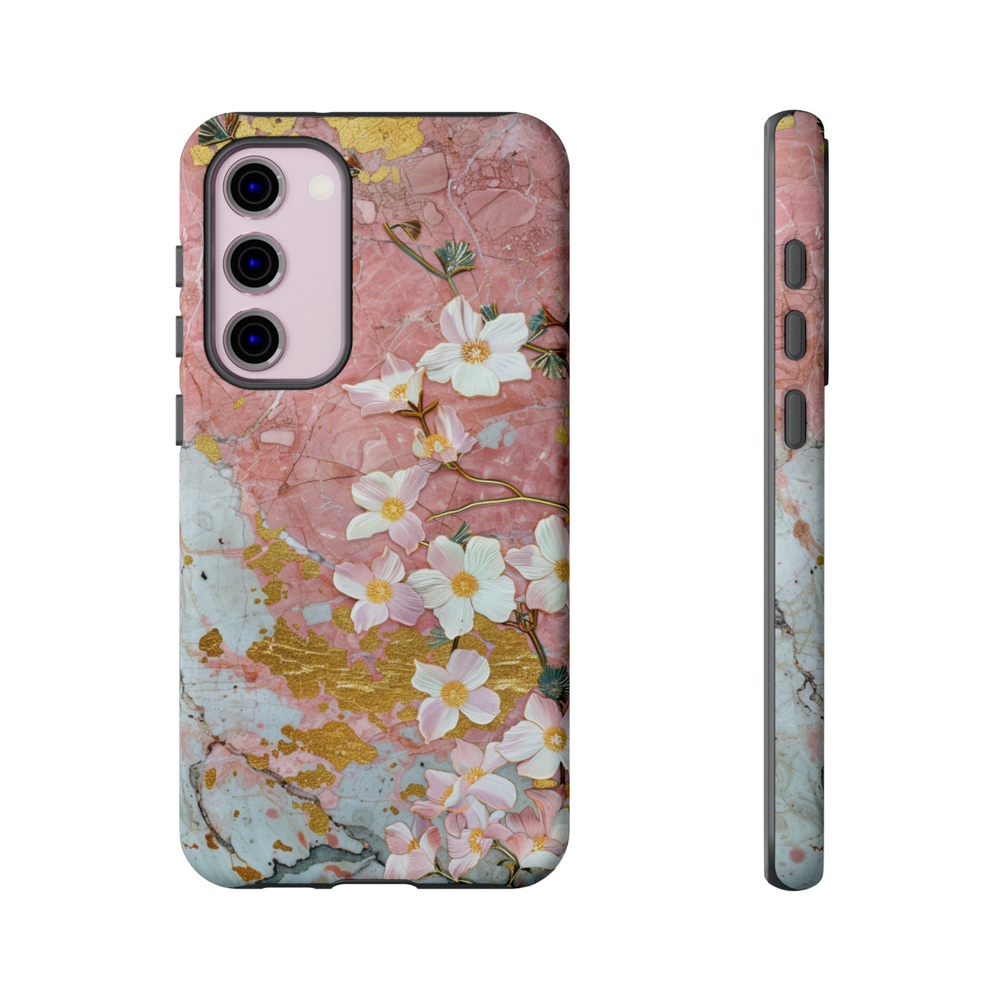 Pink Forget Me Nots Gold Floral Phone Case