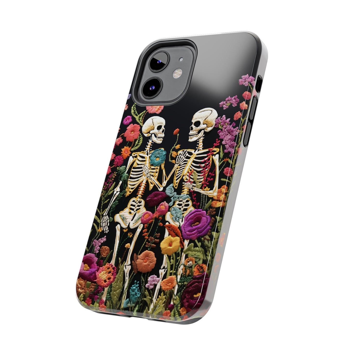 Love Halloween Skeletons Embroidery iPhone Case | iPhone X to iPhone 14 Pro Max