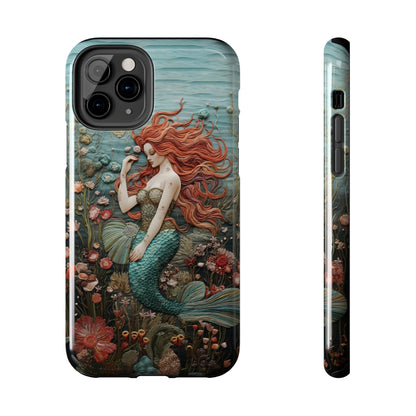 Siren's Song: Mermaid Elegance Apple Phone Case | Embroidery-Inspired iPhone Case