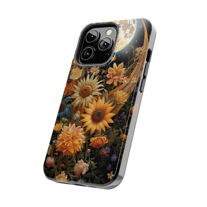 Celestial Charm: iPhone Case with Boho Cottagecore Fusion of Floral, Sun, Moon & Stars