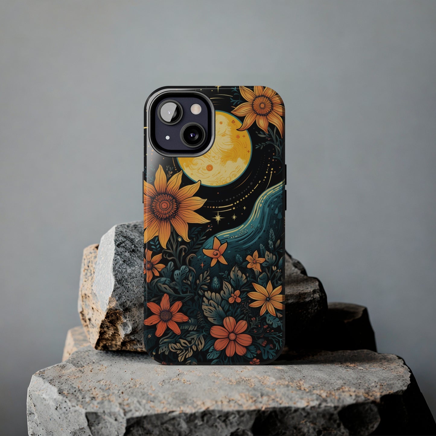 Boho Meets Cottagecore: Floral Sun, Moon & Stars iPhone Case – A Celestial Delight